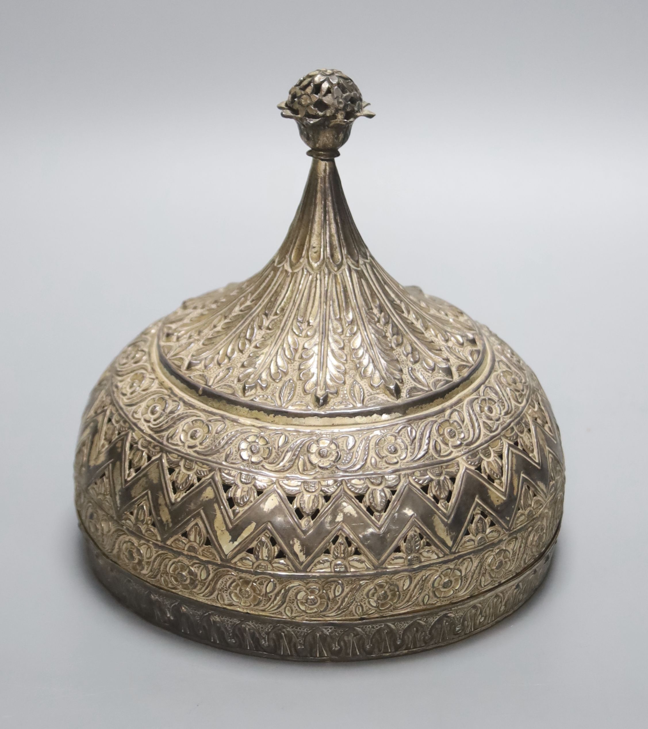 An Indian base metal incense box, height 15cm